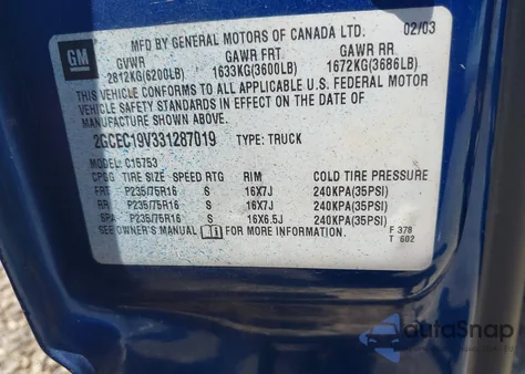 2003 Chevrolet Silverado 1500 Ls z USA, uszkodzony, nr VIN 2GCEC19V331287019